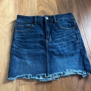 American Eagle Denim Blue High-Rise Frayed Hem Skirt